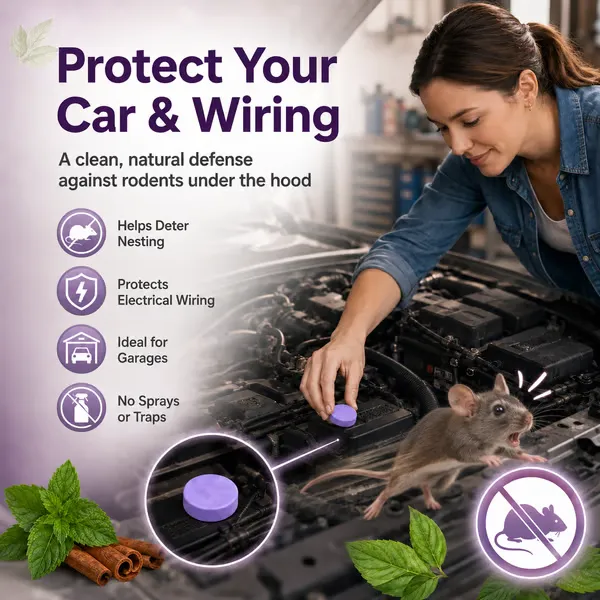 Rodent repellent pucks for cars garages and engine bays
