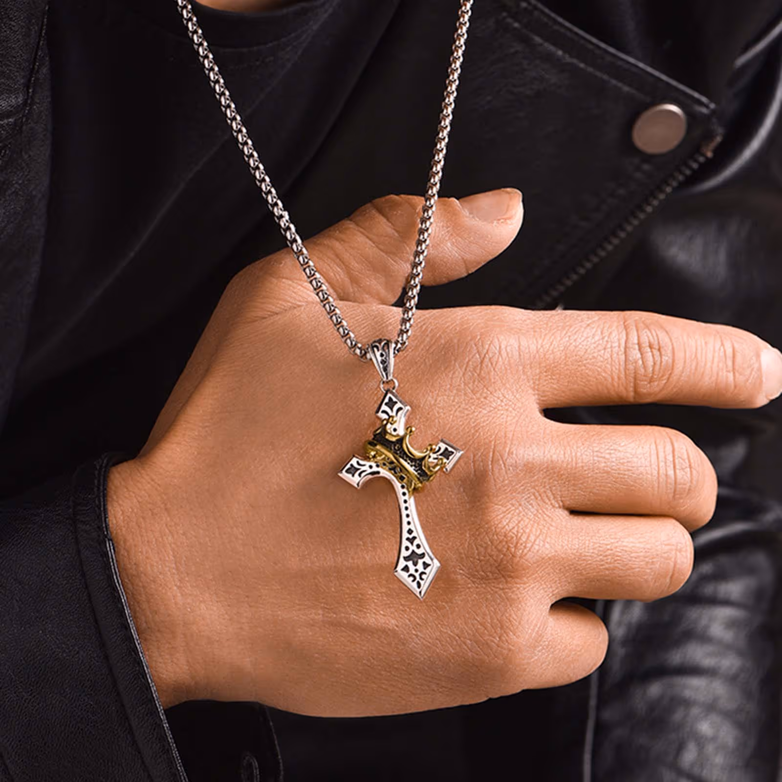 KISSFOO Stainless Steel Crown Cross Necklace for Men and Women Faith Prayer Accessories Gift KISSFOO Stainless Steel Crown Cross Necklace for Men and Women Faith Prayer Accessories Gift