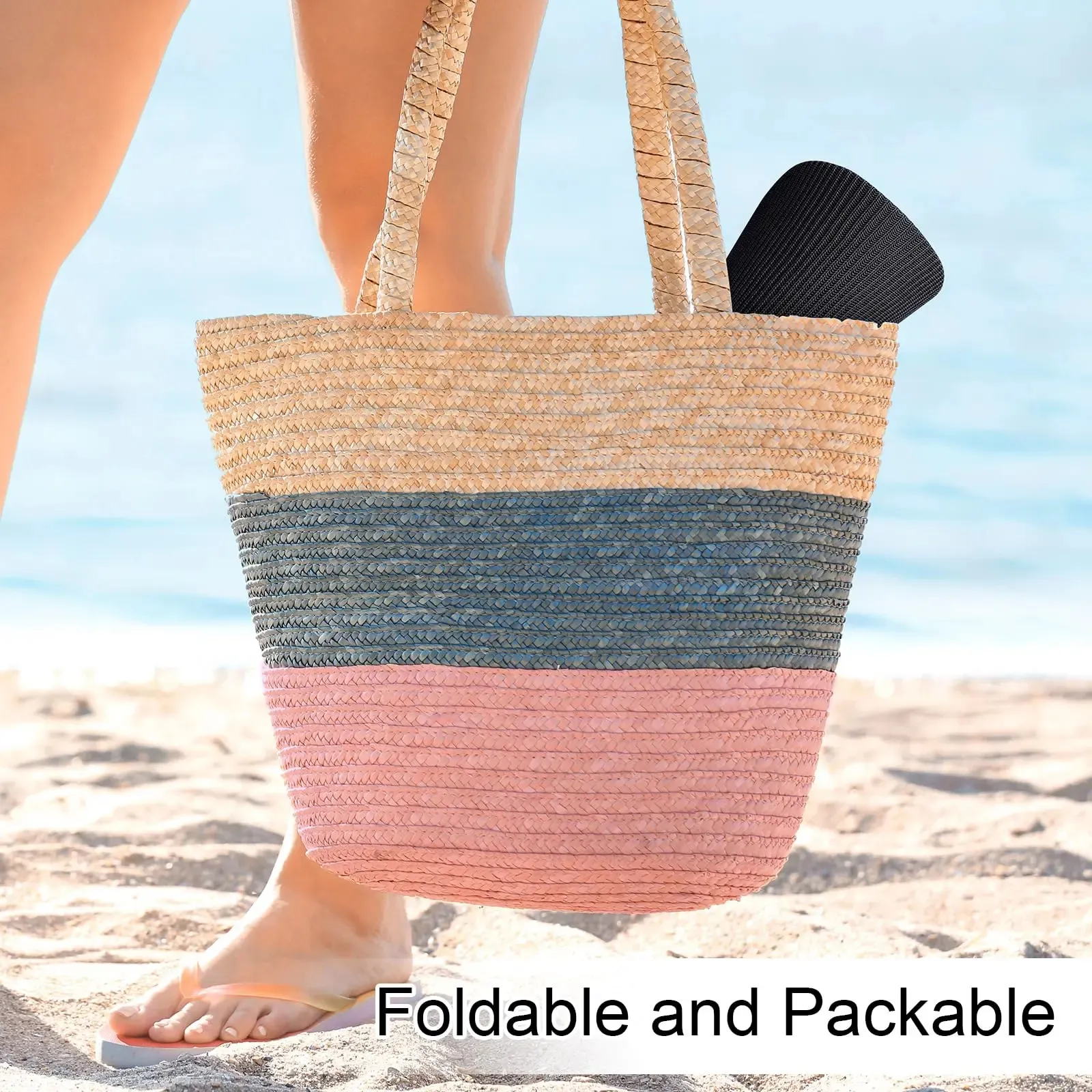 Foldable and Packable Sun Visor Inside Straw Bag Foldable and Packable Sun Visor Inside Straw Bag
