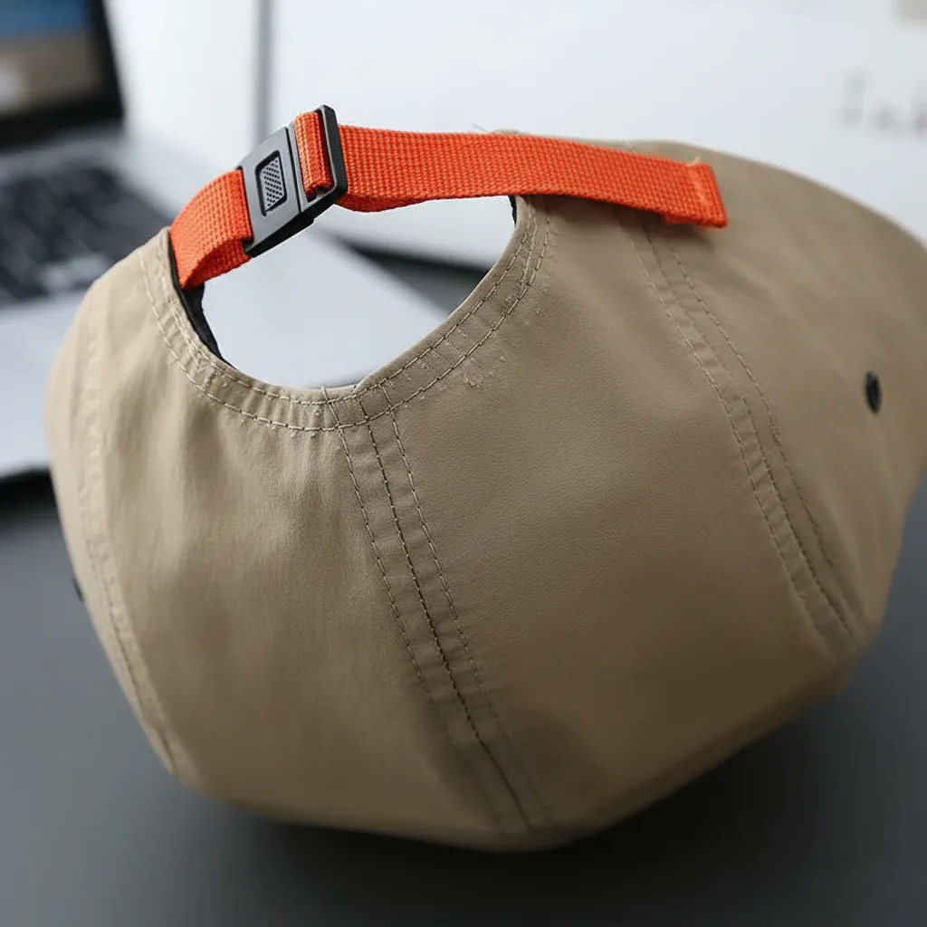 Adjustable snapback strap detail